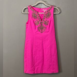 LILY PULTIZER Neon Pink Barbie 100% Cotton Gabby Shift Tunic Dress sz 0